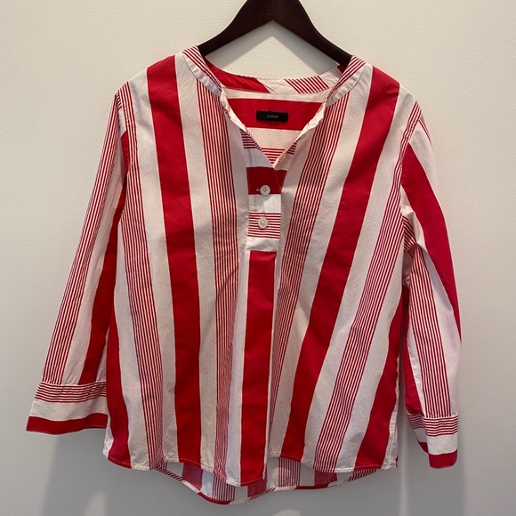 J. Crew Tops - J crew Re-Imagined Red and White Strip Top Medium